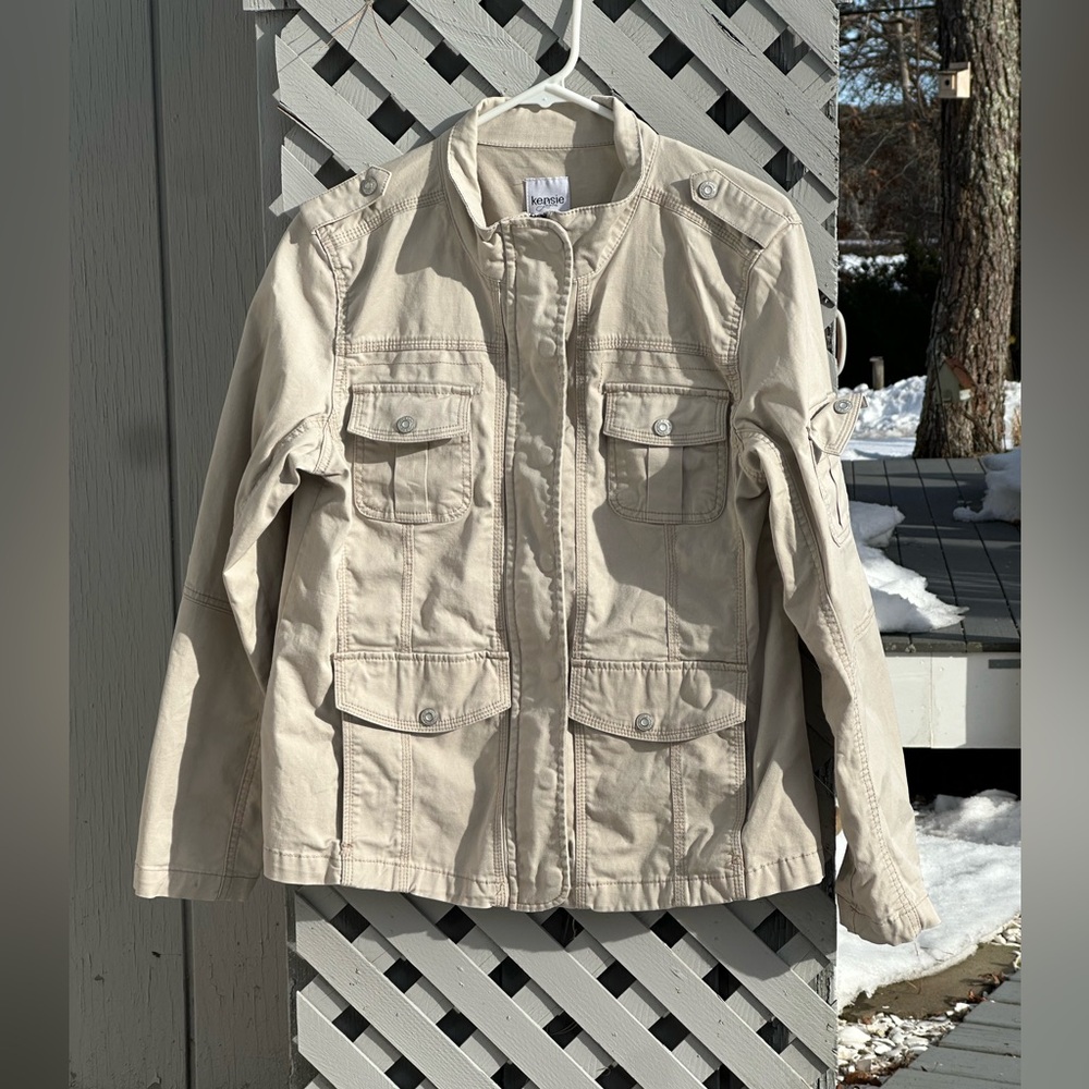 Kensie Cream Khaki Jean Jacket- Pockets- Large - Picture 13 of 13